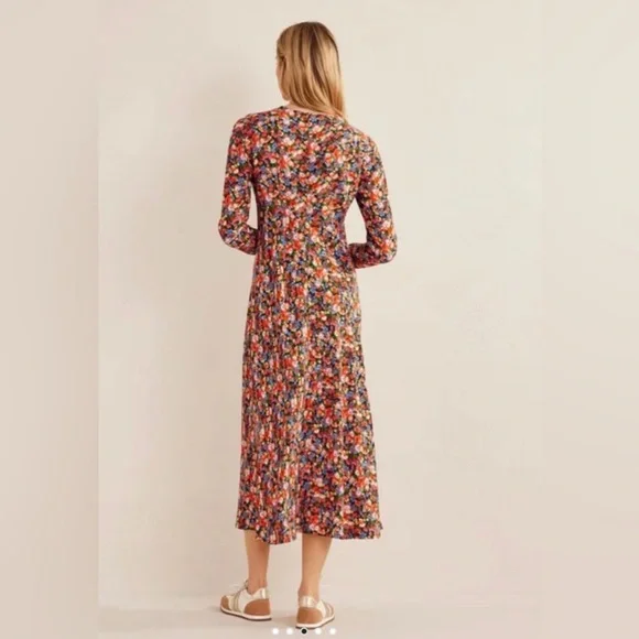 Boden Crew Neck Midi Floral Tea Dress Multicolor Long Sleeve Size 6 - Picture 3 of 8